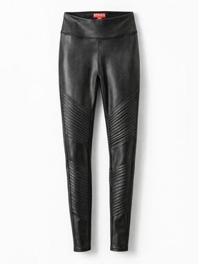 SPANX Faux Leather Moto Leggings Black High Rise Skinny Pants XS NWOT